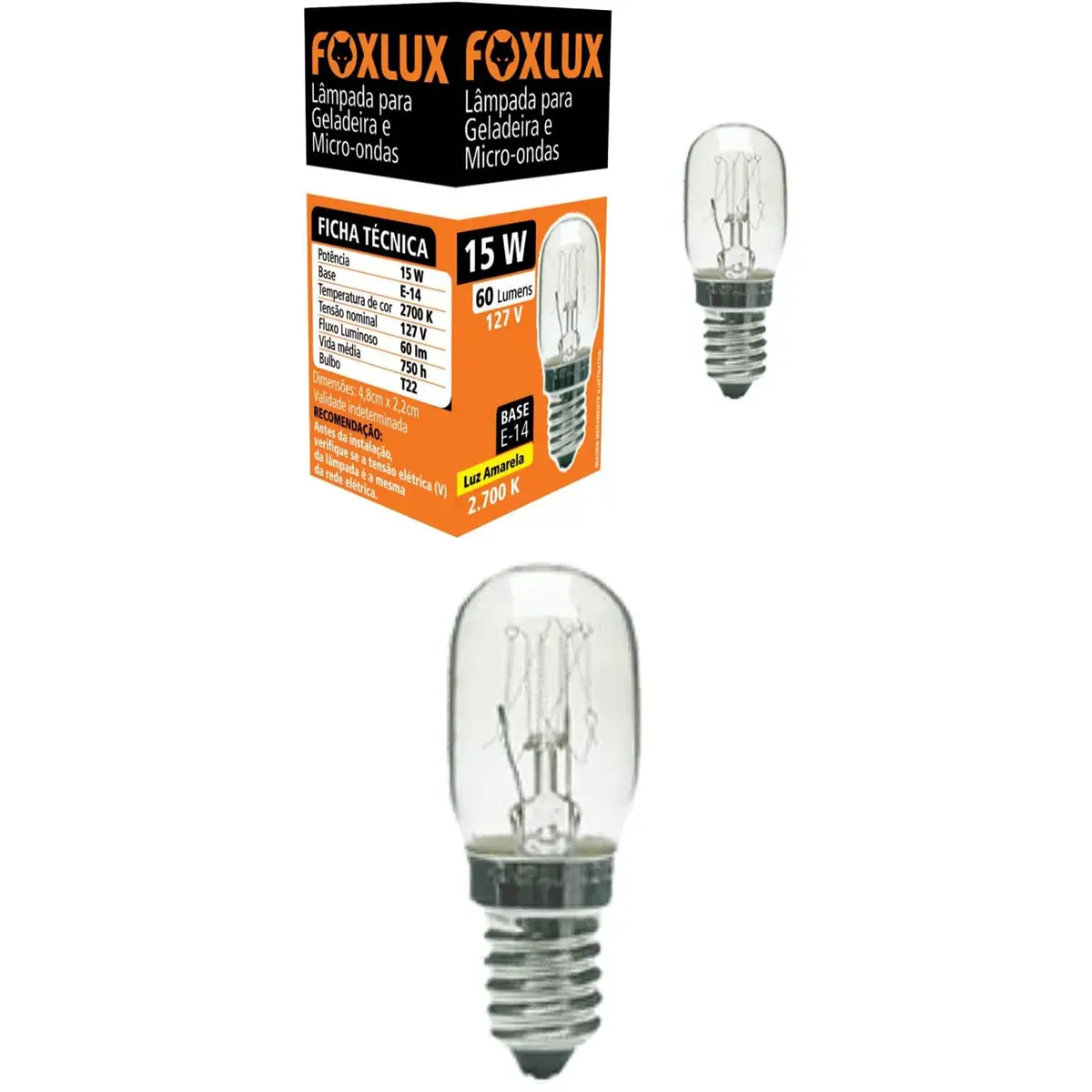 Kit 2 Lâmpada De Geladeira Foxlux 15w 220v
