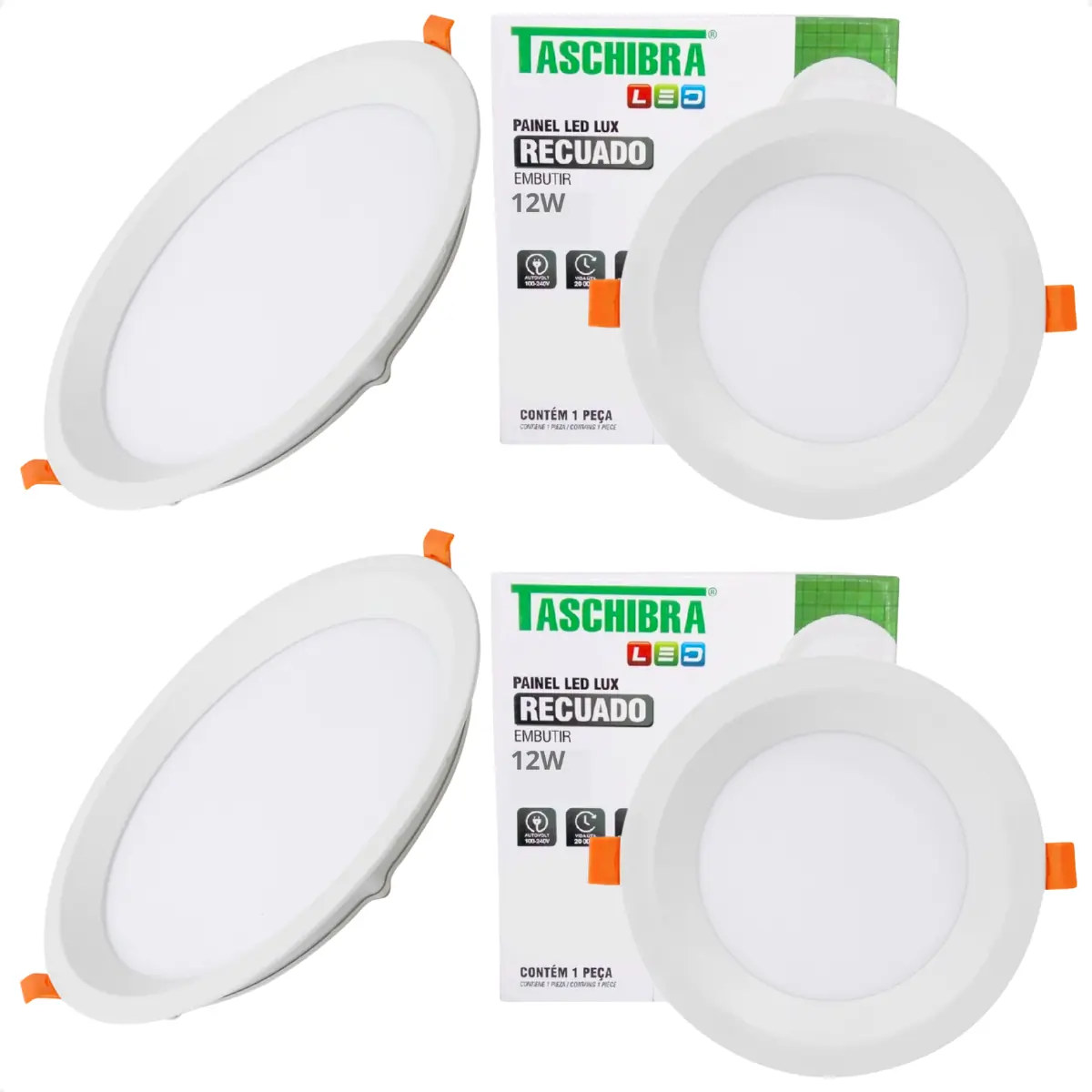 Kit 4 Painel De Led Redondo Embutir Recuado 12w Bivolt Taschibra 6500k Frio