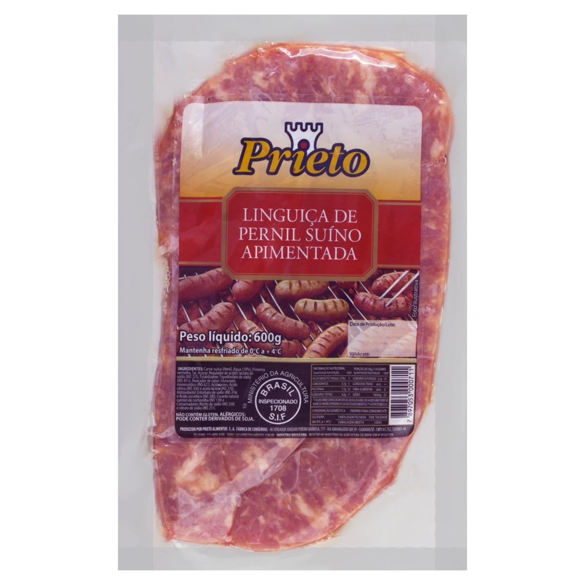 Linguiça De Pernil Suíno Apimentada Prieto 600g