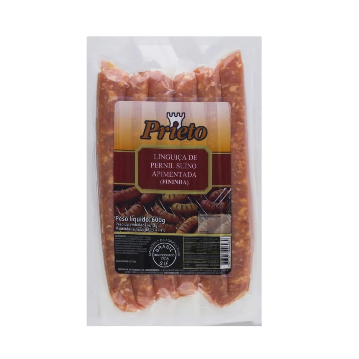 Linguiça De Pernil Suíno Fininha Apimentada Prieto 600g