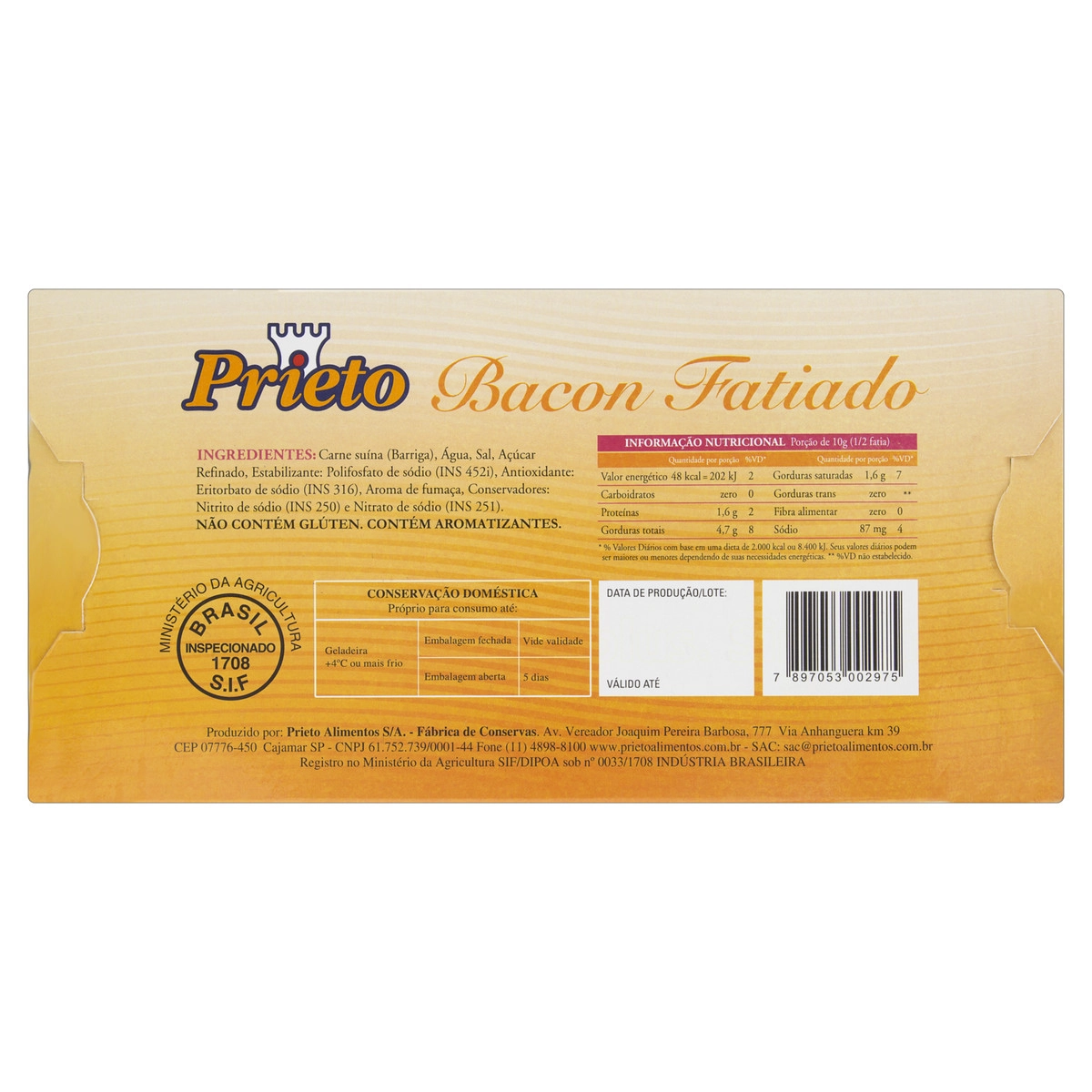 Bacon Def.prieto 250g Fatiado