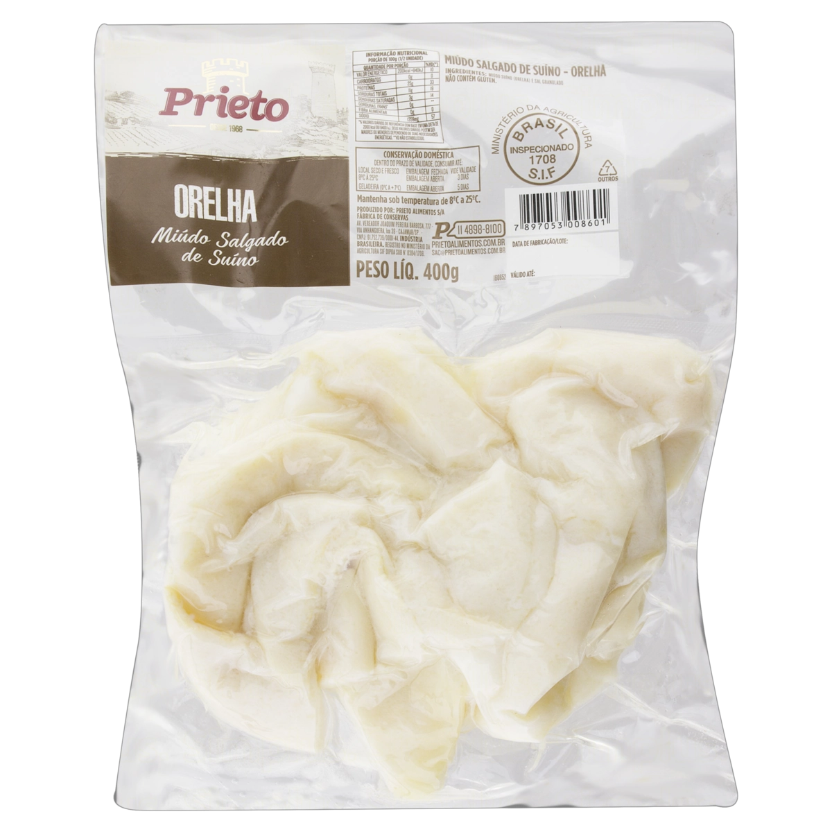 Orelha Suína Salgada Sem Osso Prieto 400g