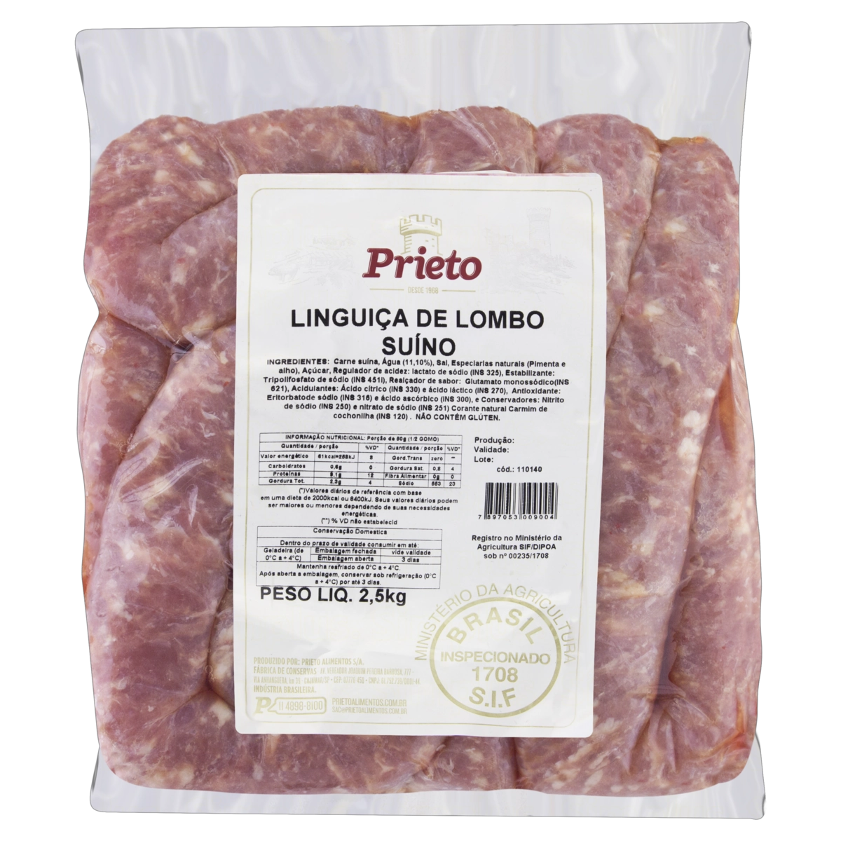 Linguiça De Lombo Suíno Prieto 2,5kg