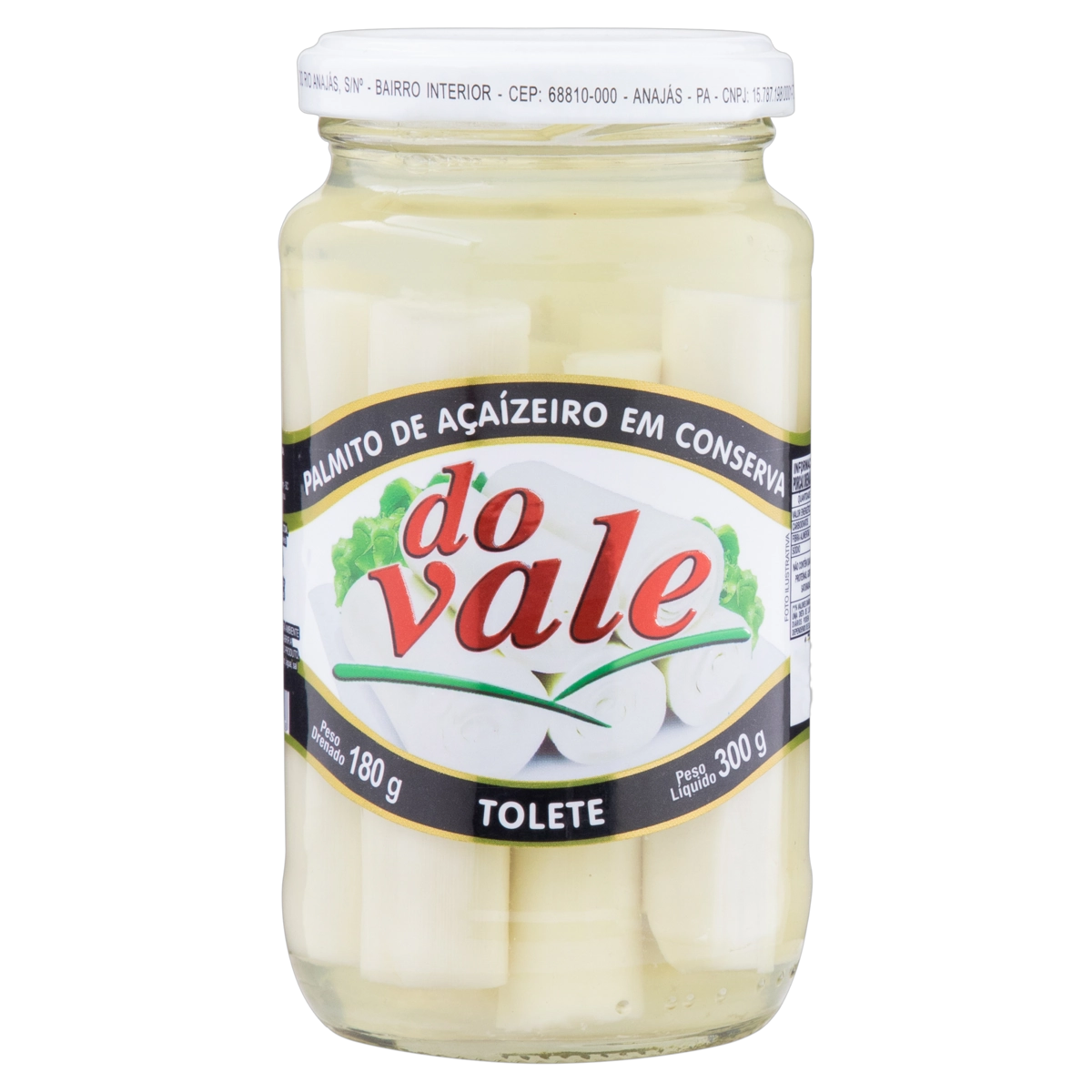 Palmito Açaí Em Conserva Tolete Do Vale Vidro 180g