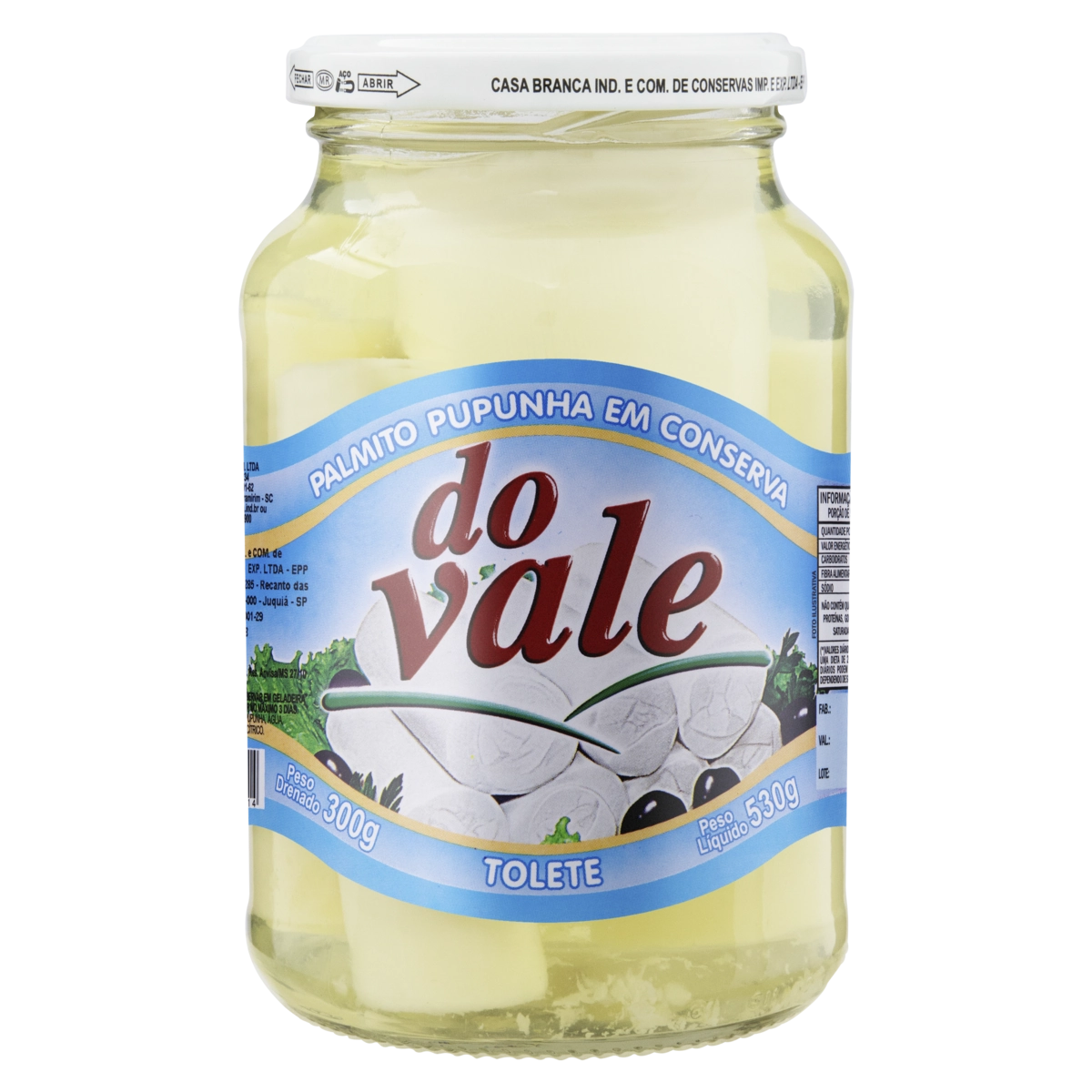 Palmito Pupunha Em Conserva Tolete Do Vale Vidro 300g
