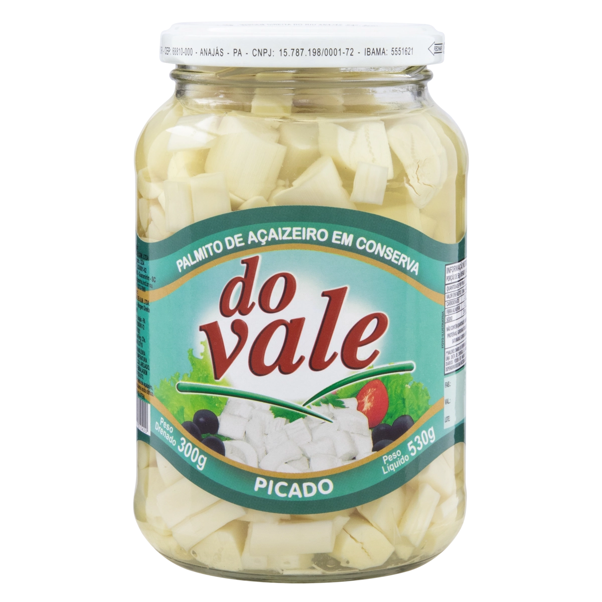 Palmito Açaí Em Conserva Picado Do Vale Vidro 300g