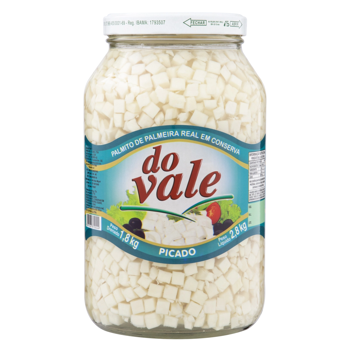 Palmito Palmeira Real Em Conserva Picado Do Vale Vidro 1,8kg