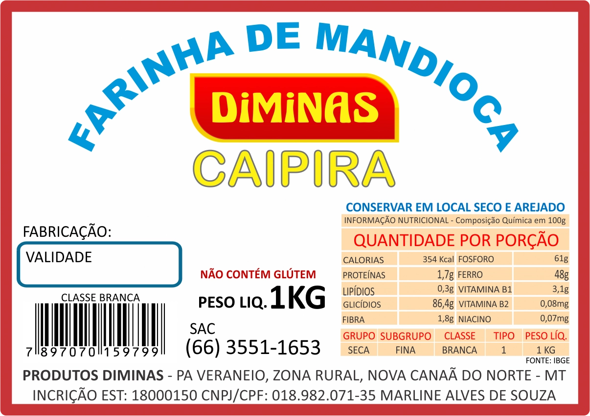 Farinha Mandioca Diminas Branca 1kg