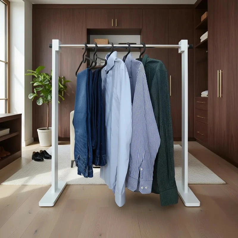 Cabideiro Simples De Piso Chão Arara Camiseiro Desmontável Branco Laca