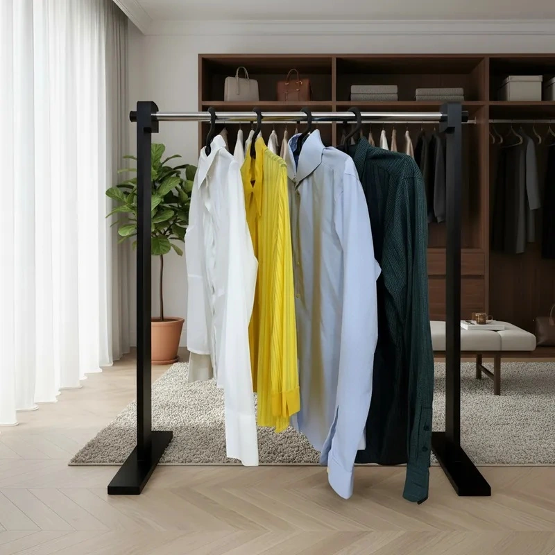Cabideiro Simples De Piso Chão Arara Camiseiro Desmontável Preto Laca