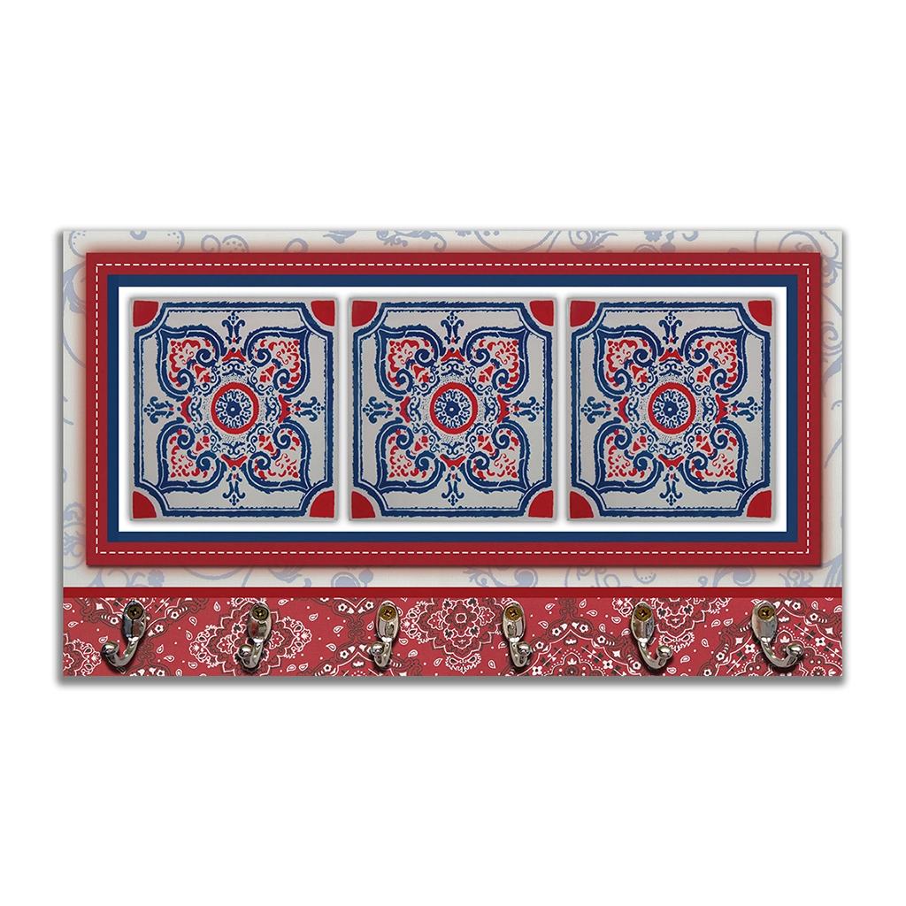 Cabideiro De Parede Porta Colar Chaves Cintos Toalhas Azulejo Vermelho