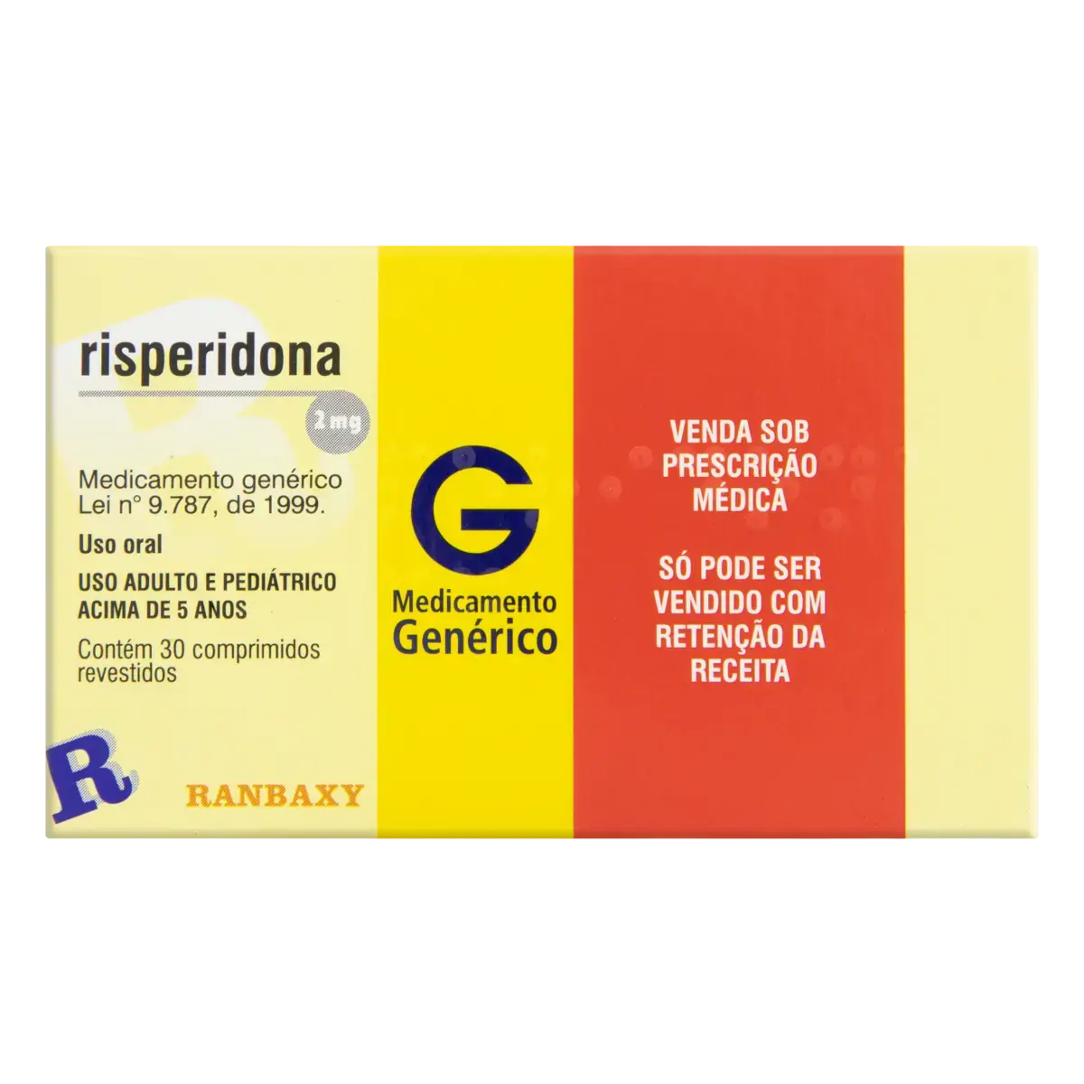 Risperidona 2mg Ranbaxy Caixa 30 Comprimidos Revestidos