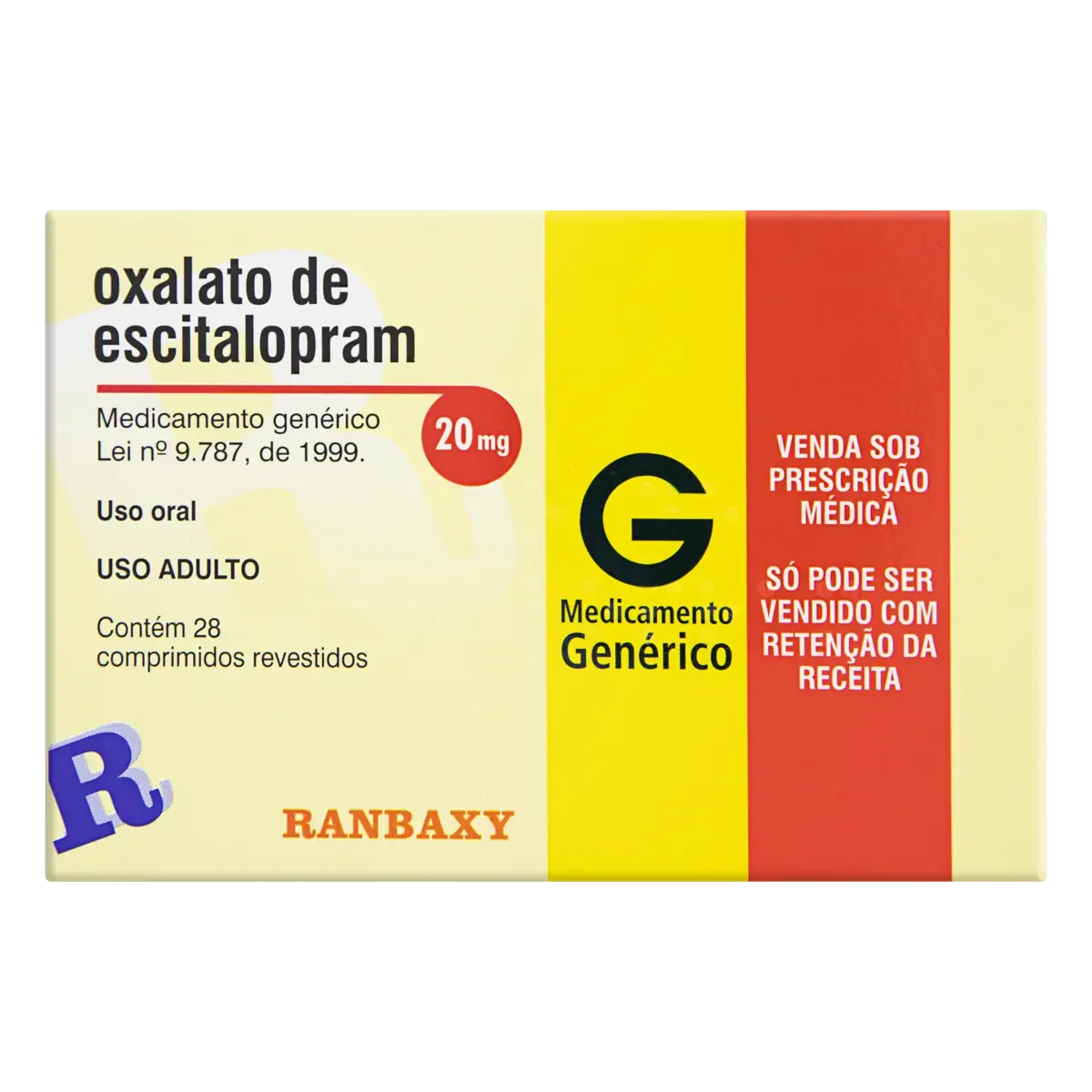 Oxalato De Escitalopram 20mg Ranbaxy Caixa 28 Comprimidos Revestidos