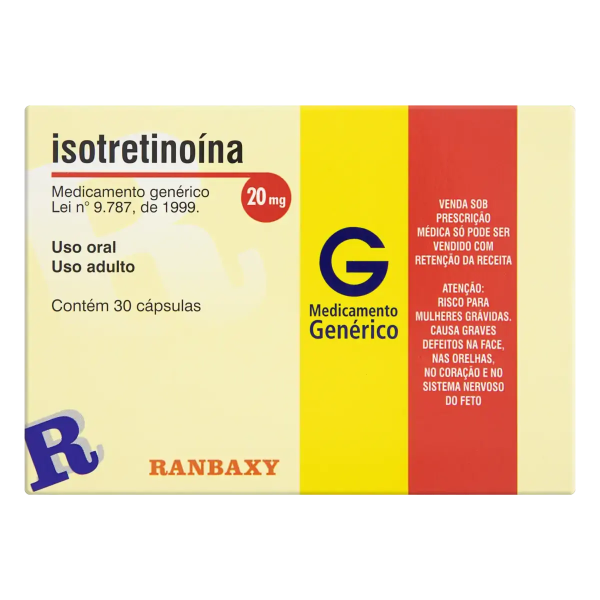 Isotretinoína 20mg Ranbaxy Caixa 30 Cápsulas