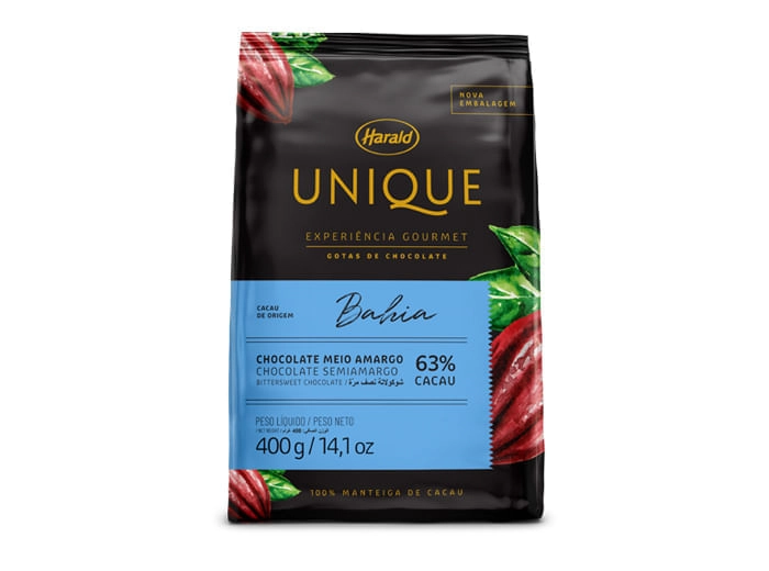 Chocolate Gotas Meio Amargo 63 Cacau Unique Pacote 400g