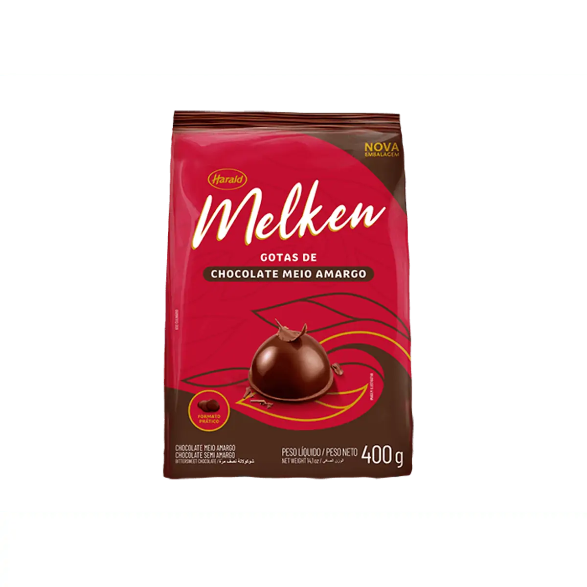 Chocolate Gotas Meio Amargo Uso Culinário Melken Pacote 400g