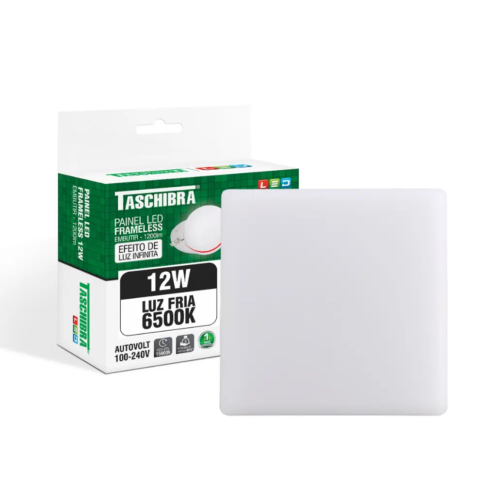 Painel De Led Taschibra Frameless Quadrado Embutir 12w Bivolt 6500k Branco Frio