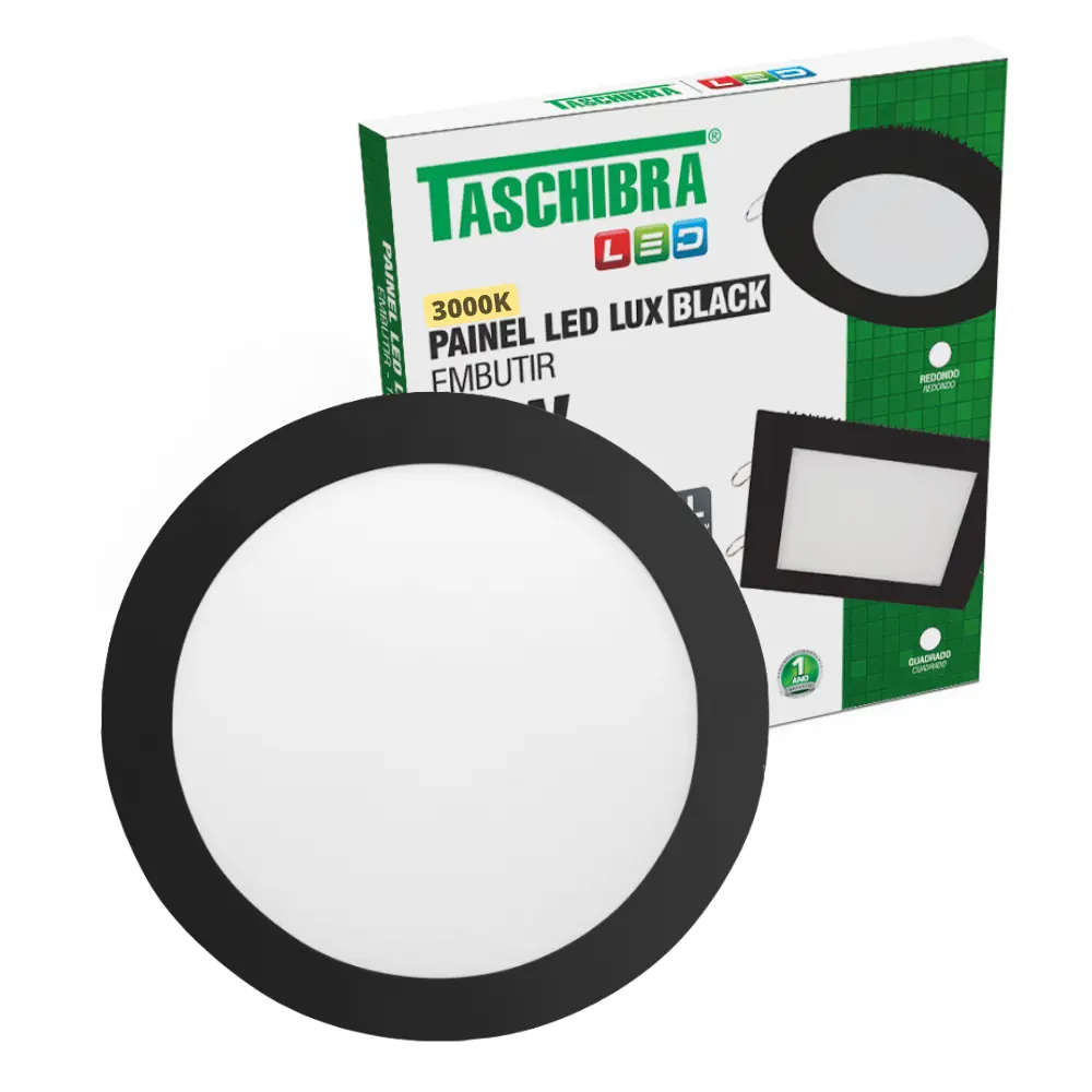 Painel De Led Redondo Embutir 24w Preto Bivolt Taschibra 3000k Amarelo Quente