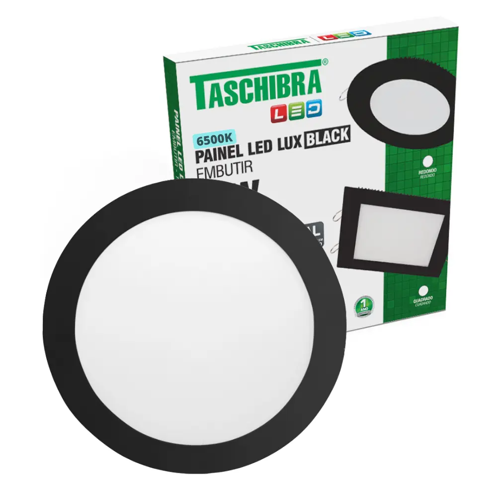 Painel De Led Redondo Embutir 24w Preto Bivolt Taschibra 6500k Branco Frio