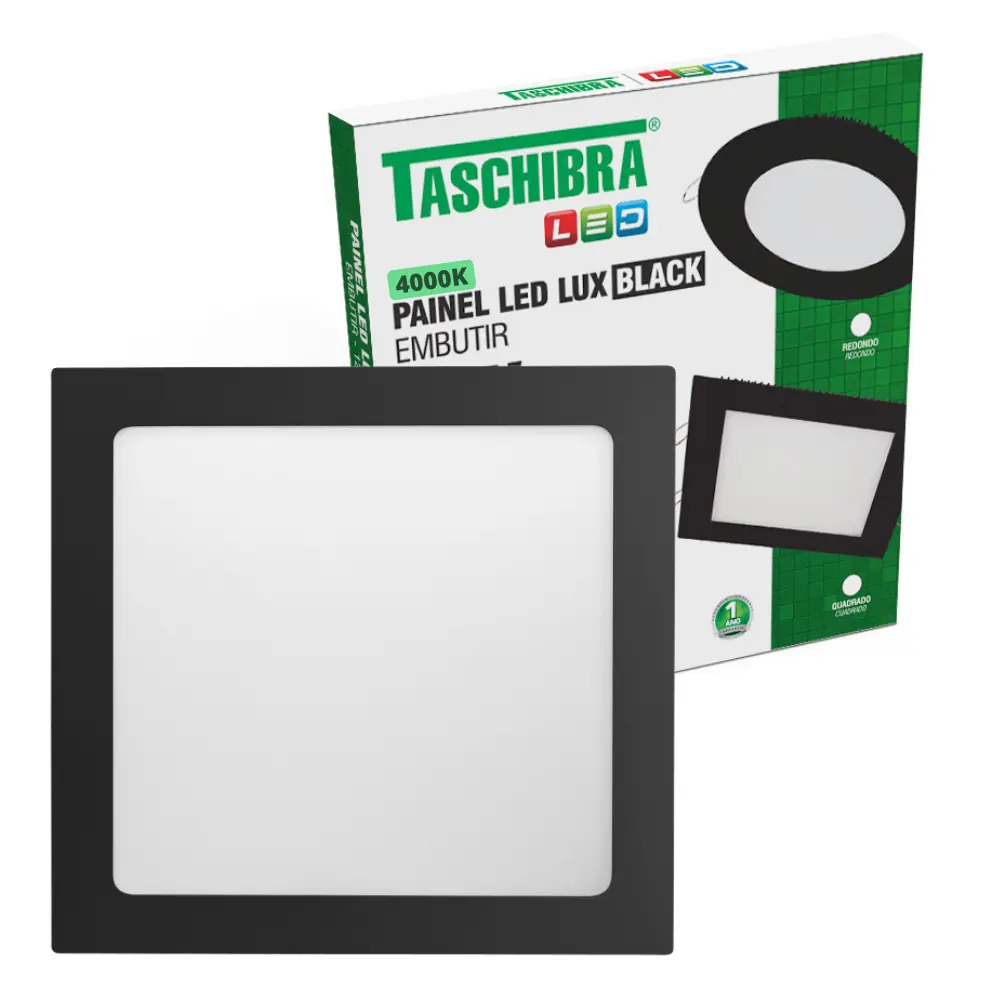 Painel De Led Quadrado Embutir 24w Preto Bivolt Taschibra 4000k Neutro Suave