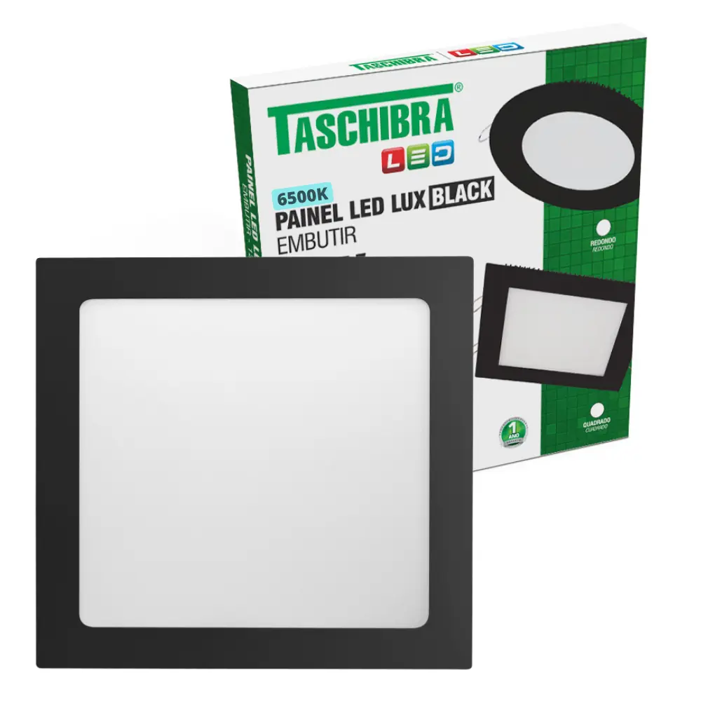 Painel De Led Quadrado Embutir 24w Preto Bivolt Taschibra 6500k Branco Frio