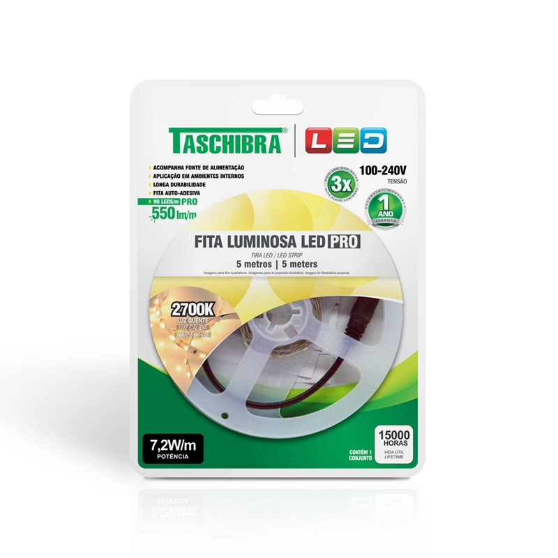 Fita De Led Taschibra Com 5 Metros 7,2w Bivolt - 2700k Luz Amarela - Único