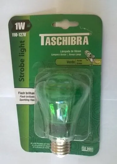 Lampada Taschibra Xêon Verde Strobe 1w Light 127v E27 55a60 Piscadas Min