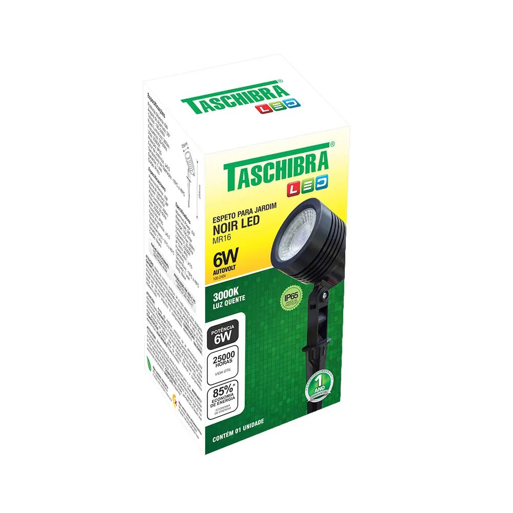 Espeto Led Para Jardim Taschibra Noir Mr16 6w Preto Bivolt 3000k Luz Quente