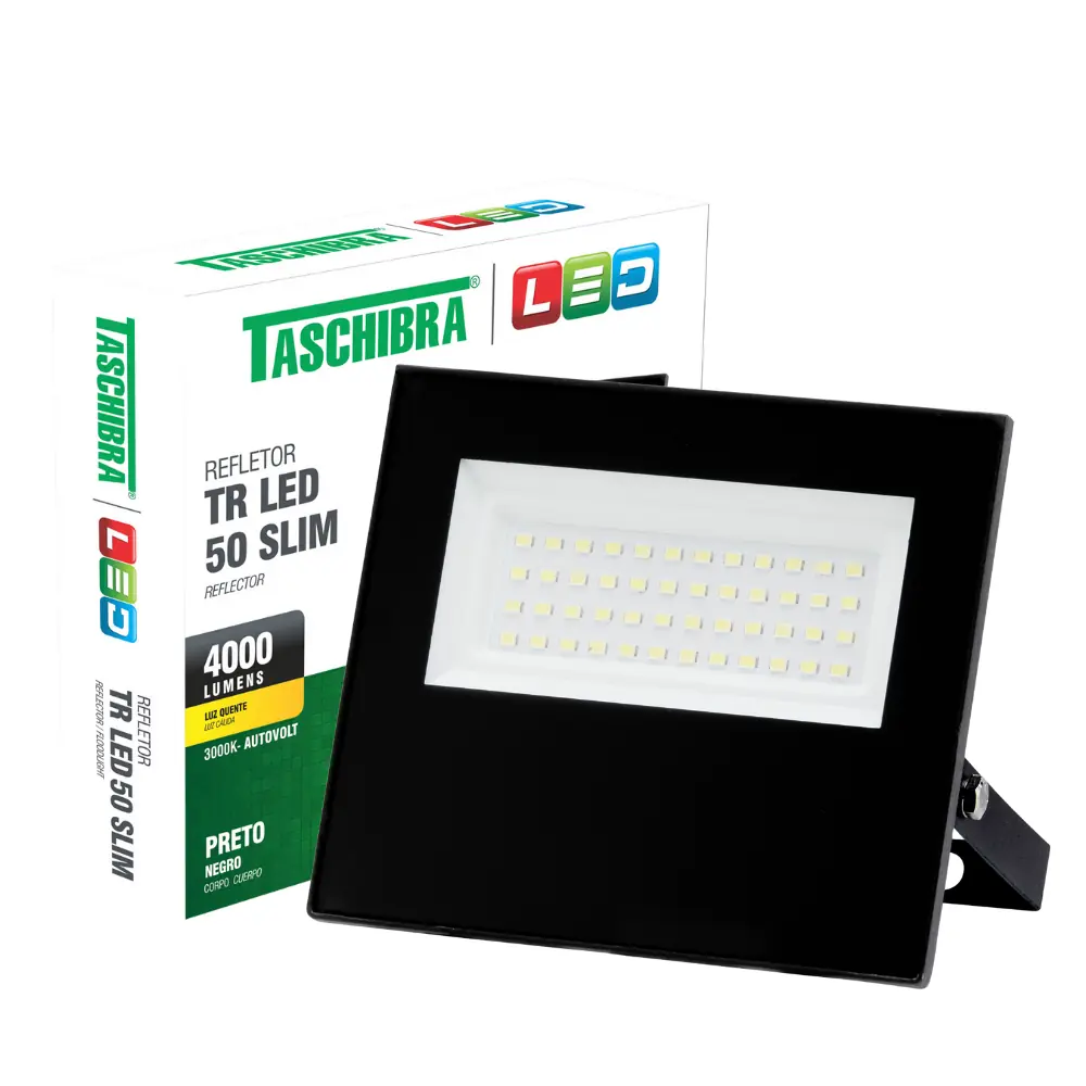 Refletor Taschibra Led Tr Slim 50w 3000k Preto Bivolt