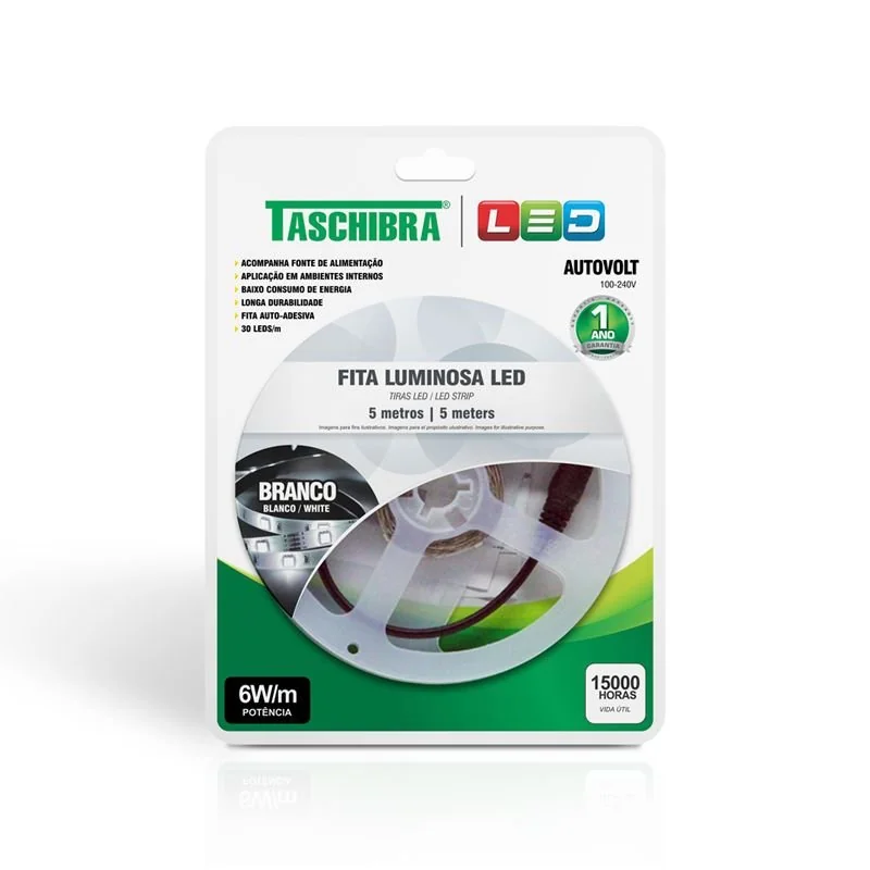 Fita De Led Taschibra Com 5 Metros 6w Bivolt 6500k Luz Branca