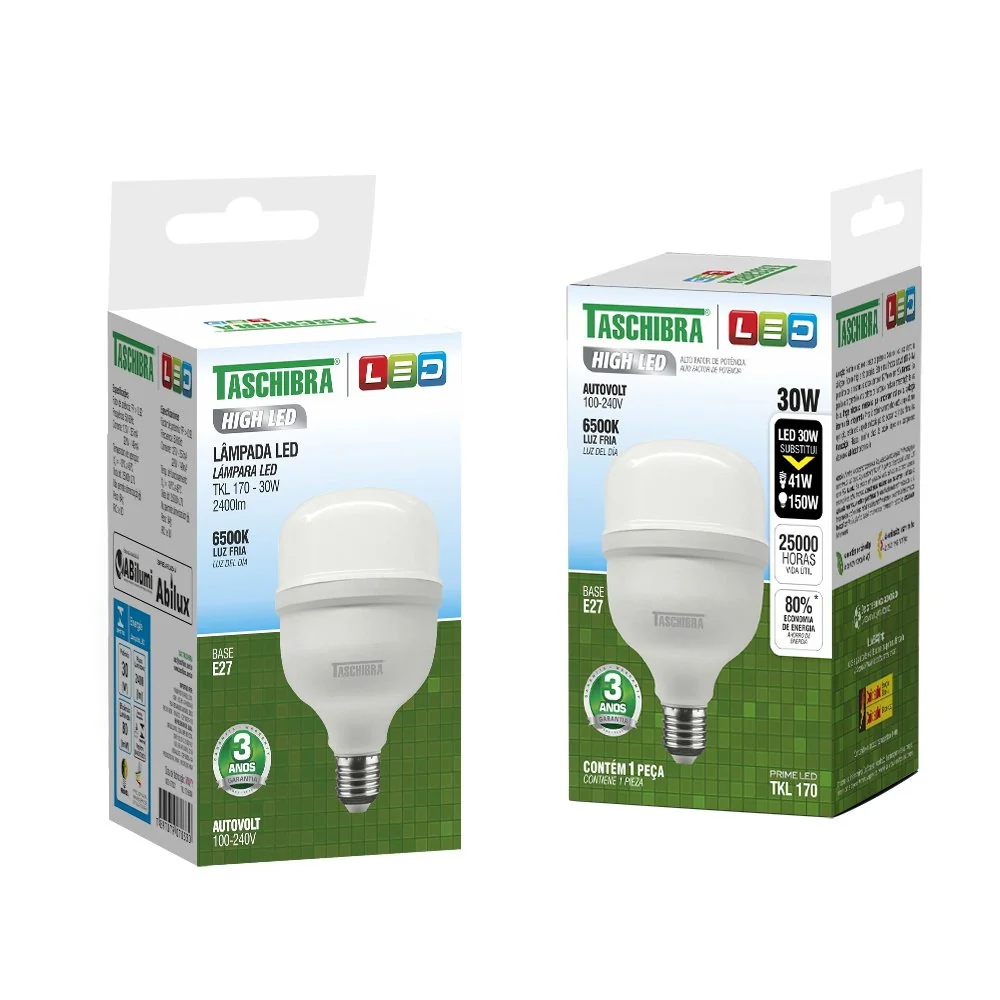 Kit 3 Lâmpadas High Led Taschibra Tkl 170 / 30w E27 6500k