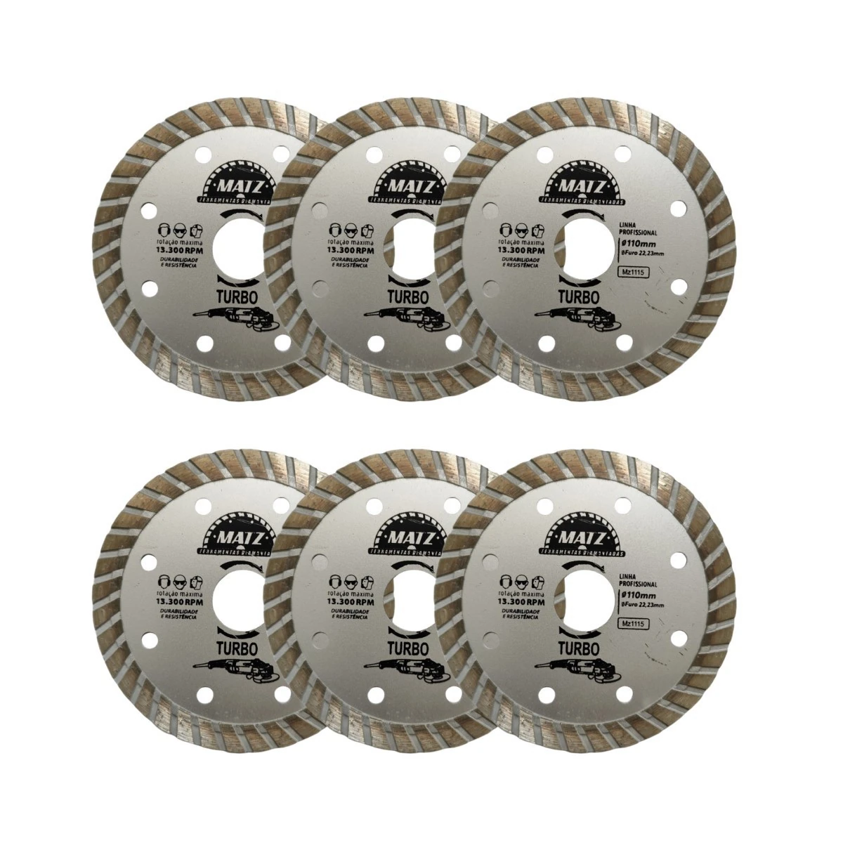 Kit 6 Disco Diamantado Turbo Esmerilhadeira 110x22,23mm Matz