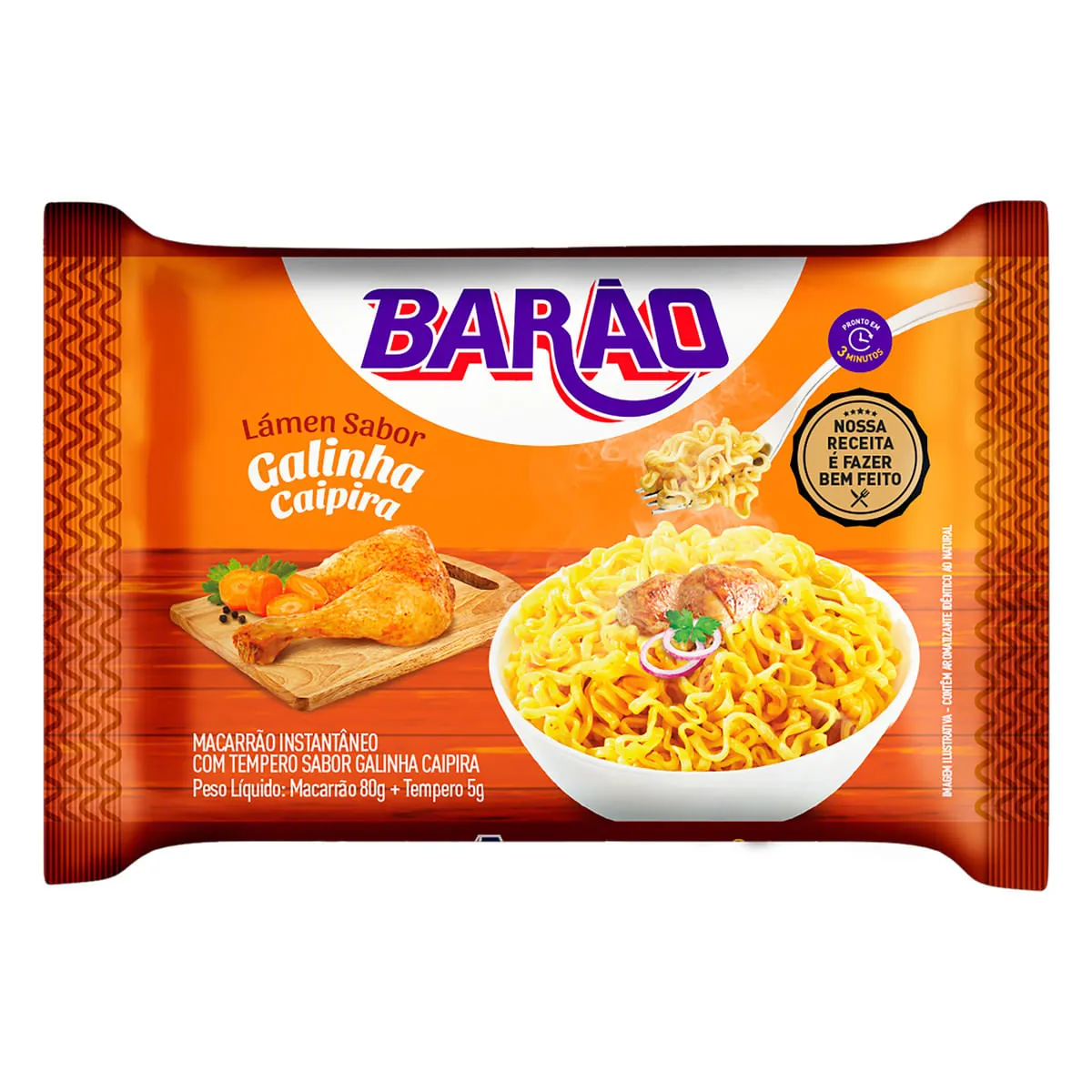 Macarrão Instantâneo Lámen com Tempero Galinha Caipira Barão Pacote 85 g