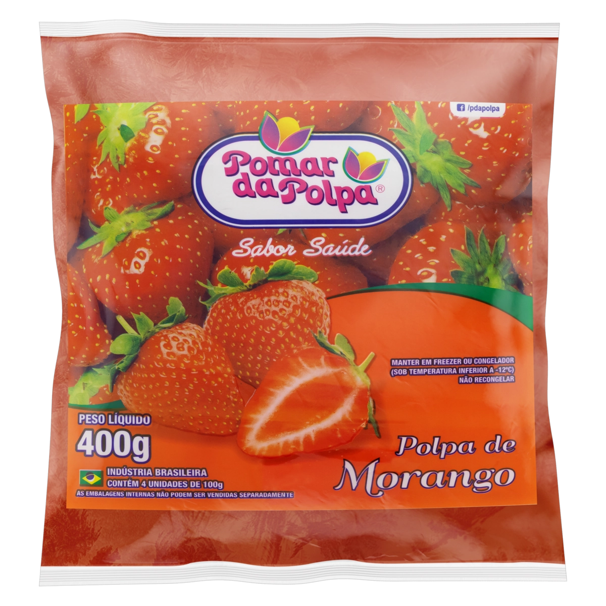 Polpa De Fruta Morango Pomar Da Polpa Pacote 400g 4 Unidades