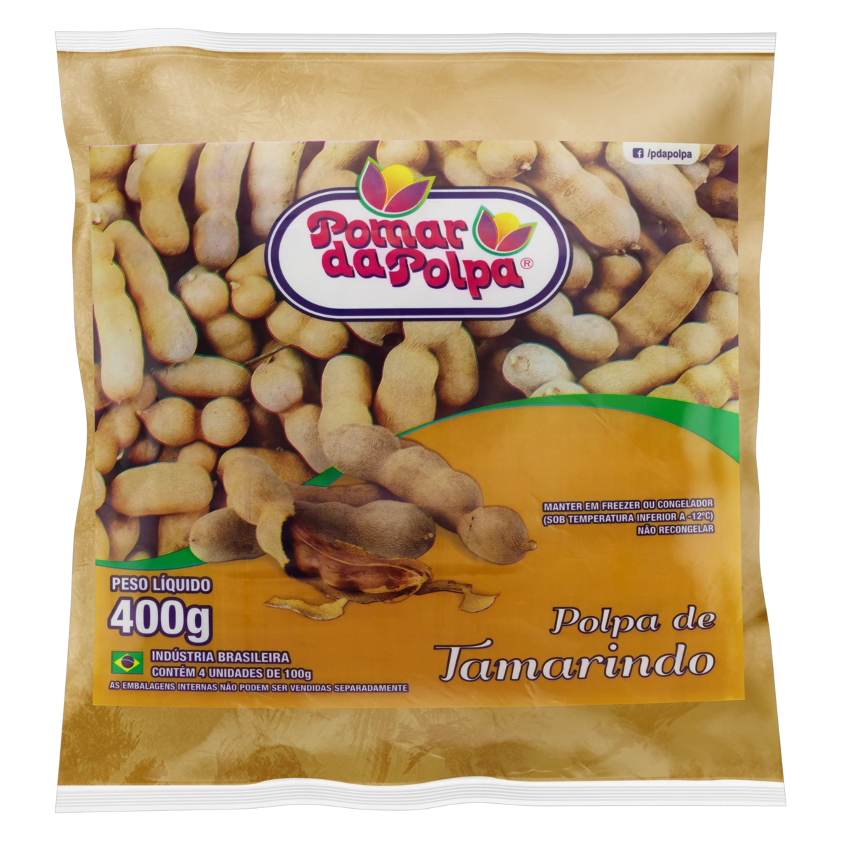 Polpa De Fruta Tamarindo Pomar Da Polpa Pacote 400g 4 Unidades