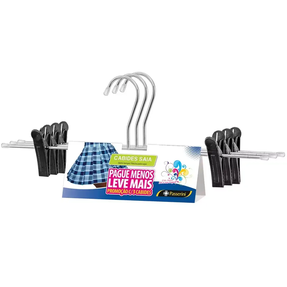 Kit 3 Cabides Cromados Com Presilhas Cabides Para Saias Bermudas Passerini