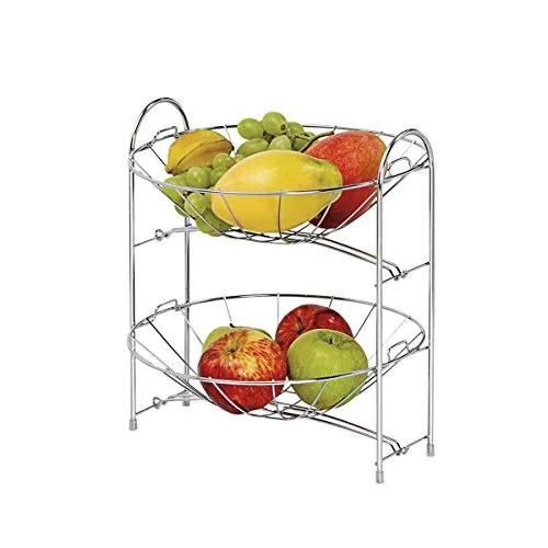 Fruteira Dupla Desmontável em Aço Cromado Mesa Balcão Cozinha