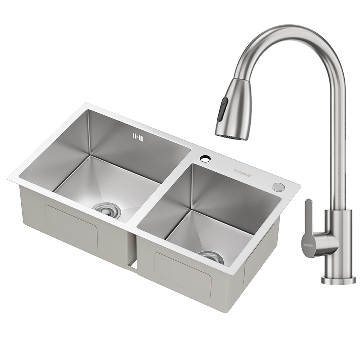Kit Cuba Dupla Gourmet Nápoles Aço Inox 304 E Torneira Gourmet Roma Aço Inox Goldenx