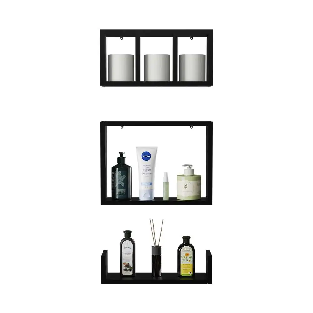 Kit 3 Peças Nicho Prateleira Para Banheiro 40 X 12cm Preto