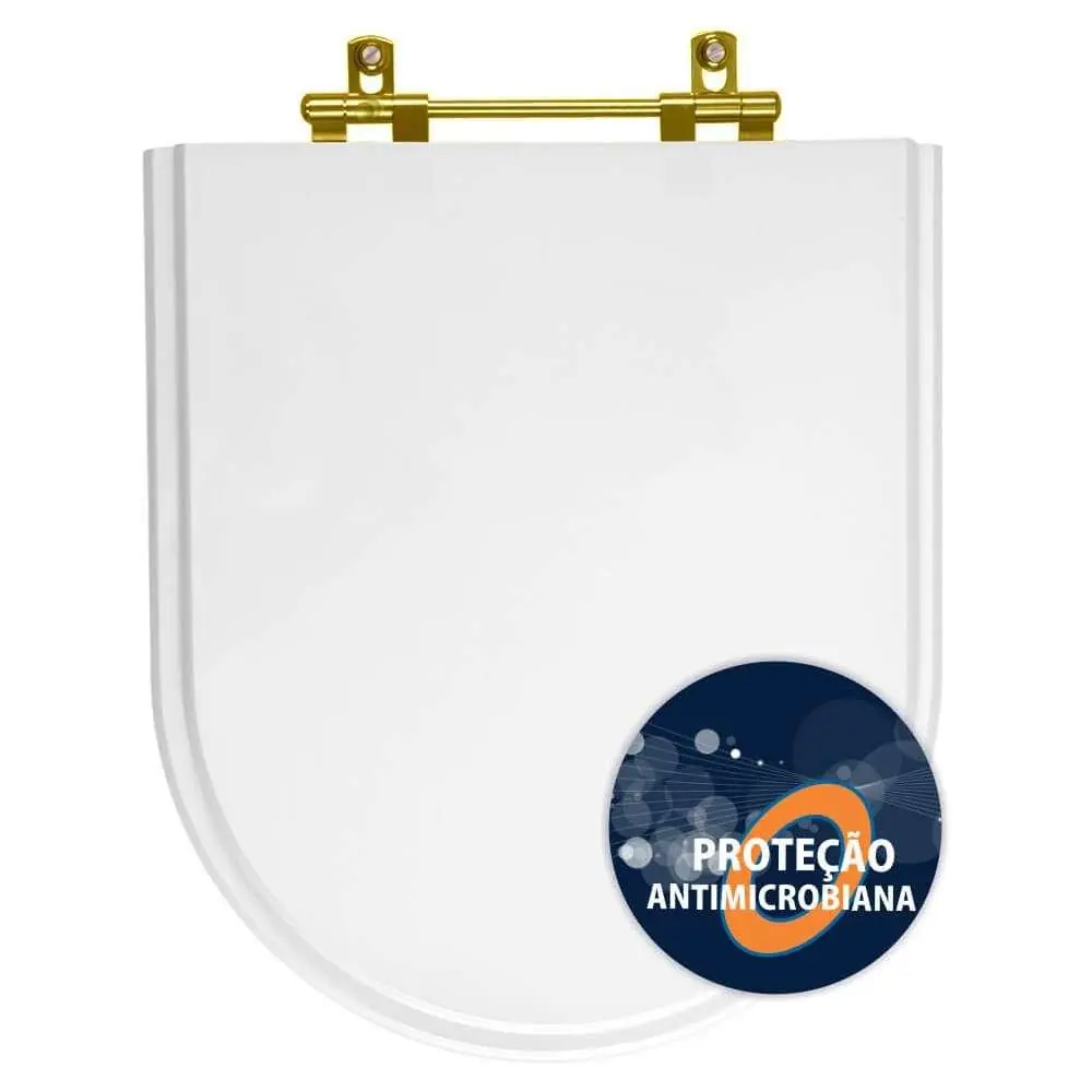 Assento Sanitário Poliester Belle Epoque Branco Com Ferragem Dourada E Proteção Antibacteriana