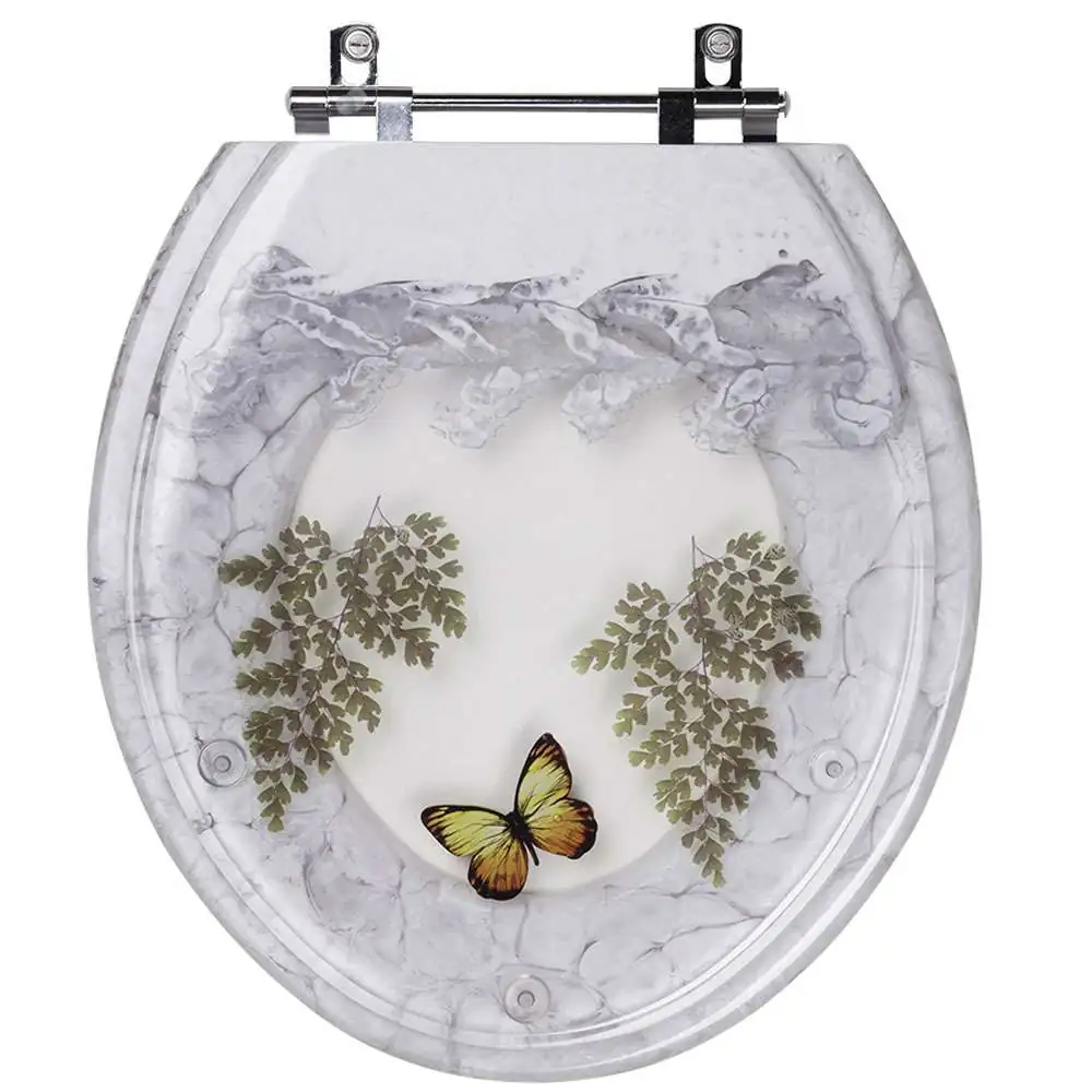 Assento Sanitario Poliester Convencional Oval Decorado Borboleta Branco