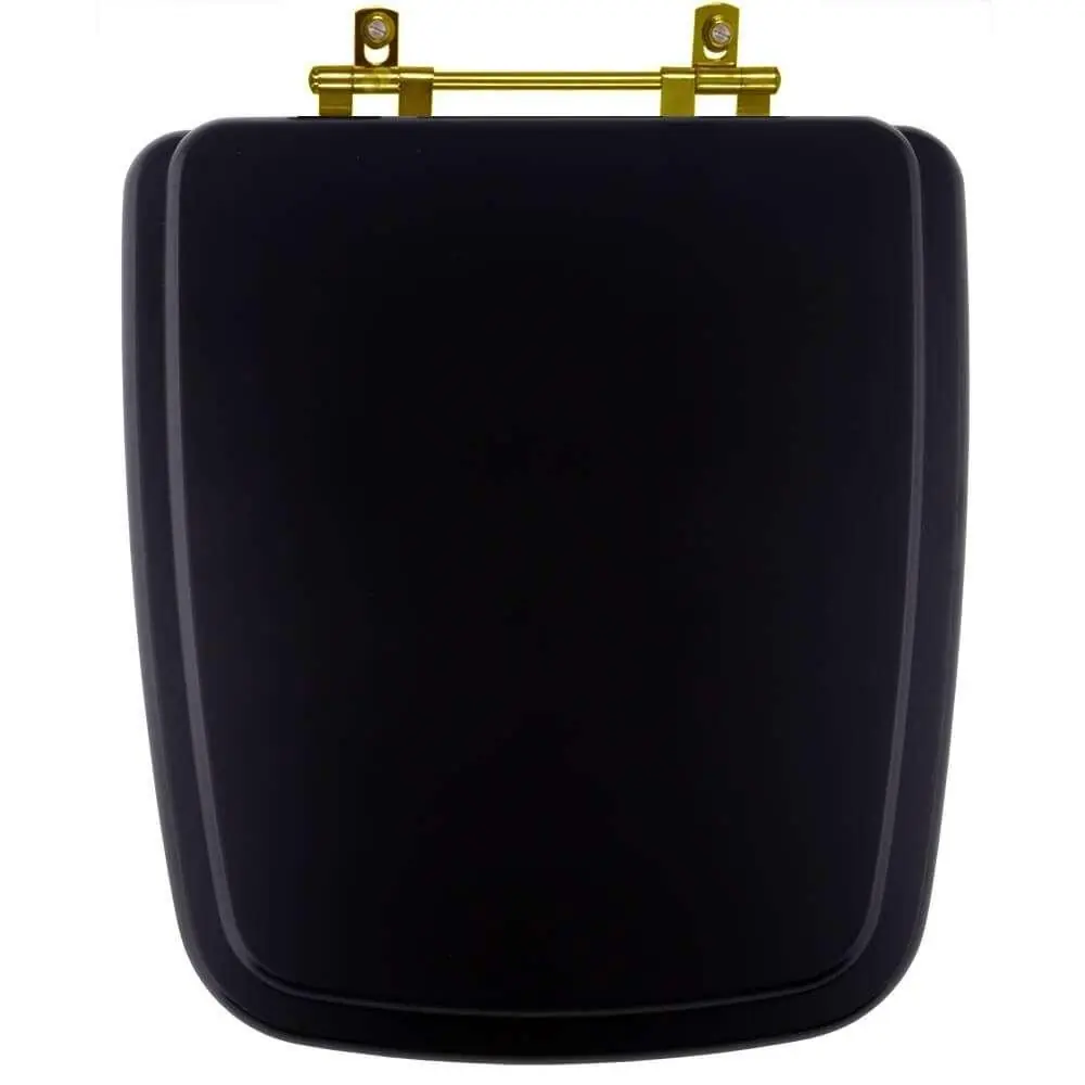 Assento Sanitário Poliéster Boss Matte Black Para Bacia Incepa Com Ferragem Dourada