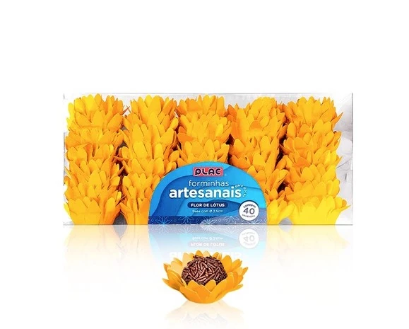 Forminha P/doce Flor De Lotus Amarelo Mostarda C/40un Plac