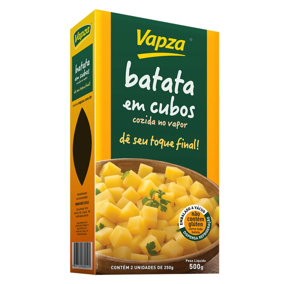 Batata Cubos Cozida No Vapor Vapza Caixa 500g 2 Unidades