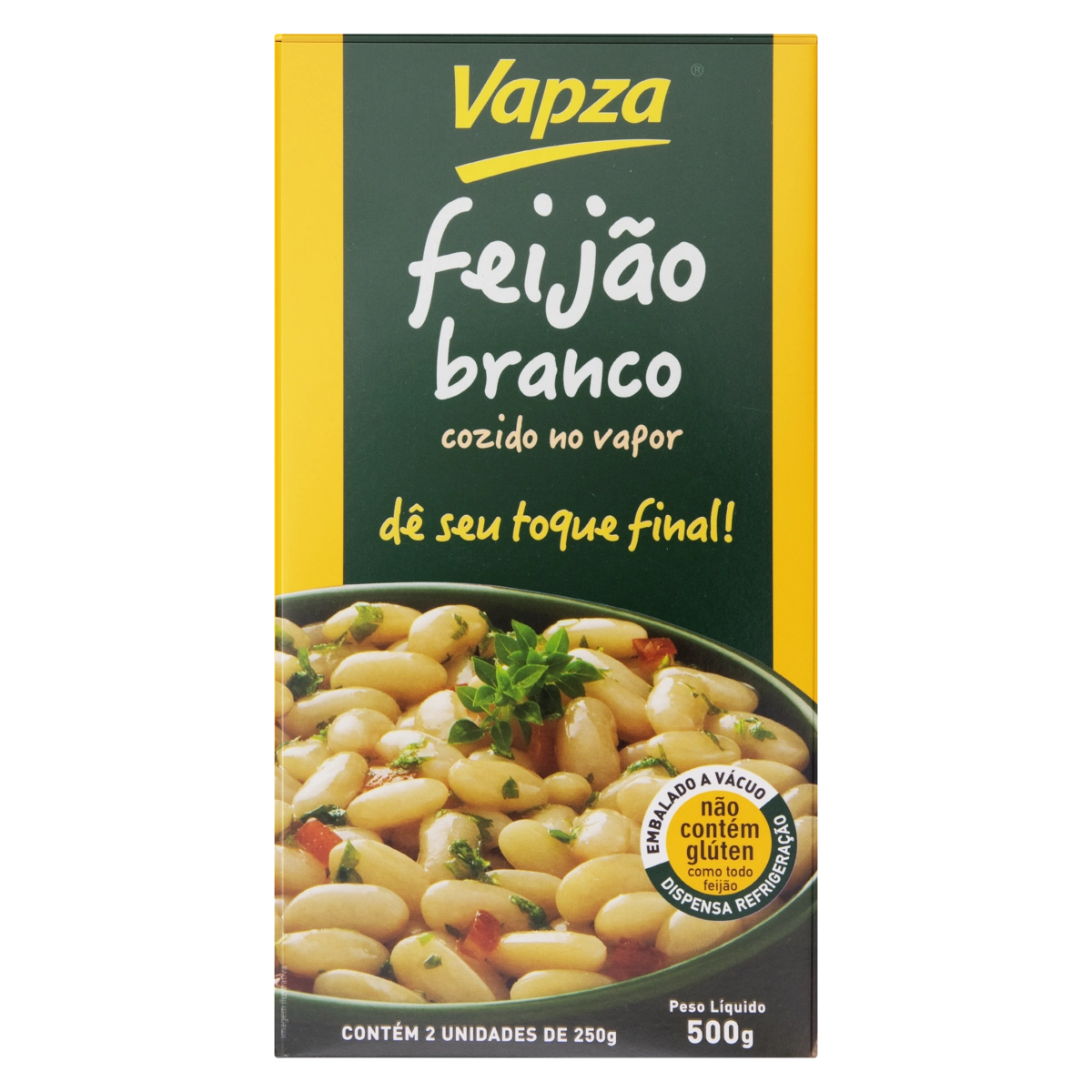 Feijão Branco Cozido No Vapor Vapza Caixa 500g 2 Unidades