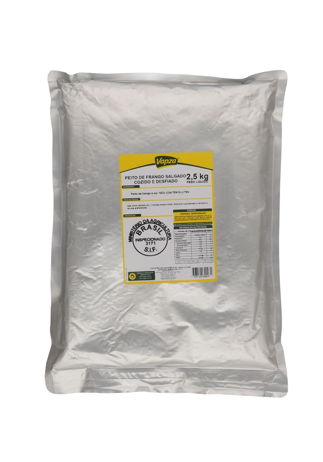 Peito De Frango Cozido Desfiado Vapza Pacote 2,5kg