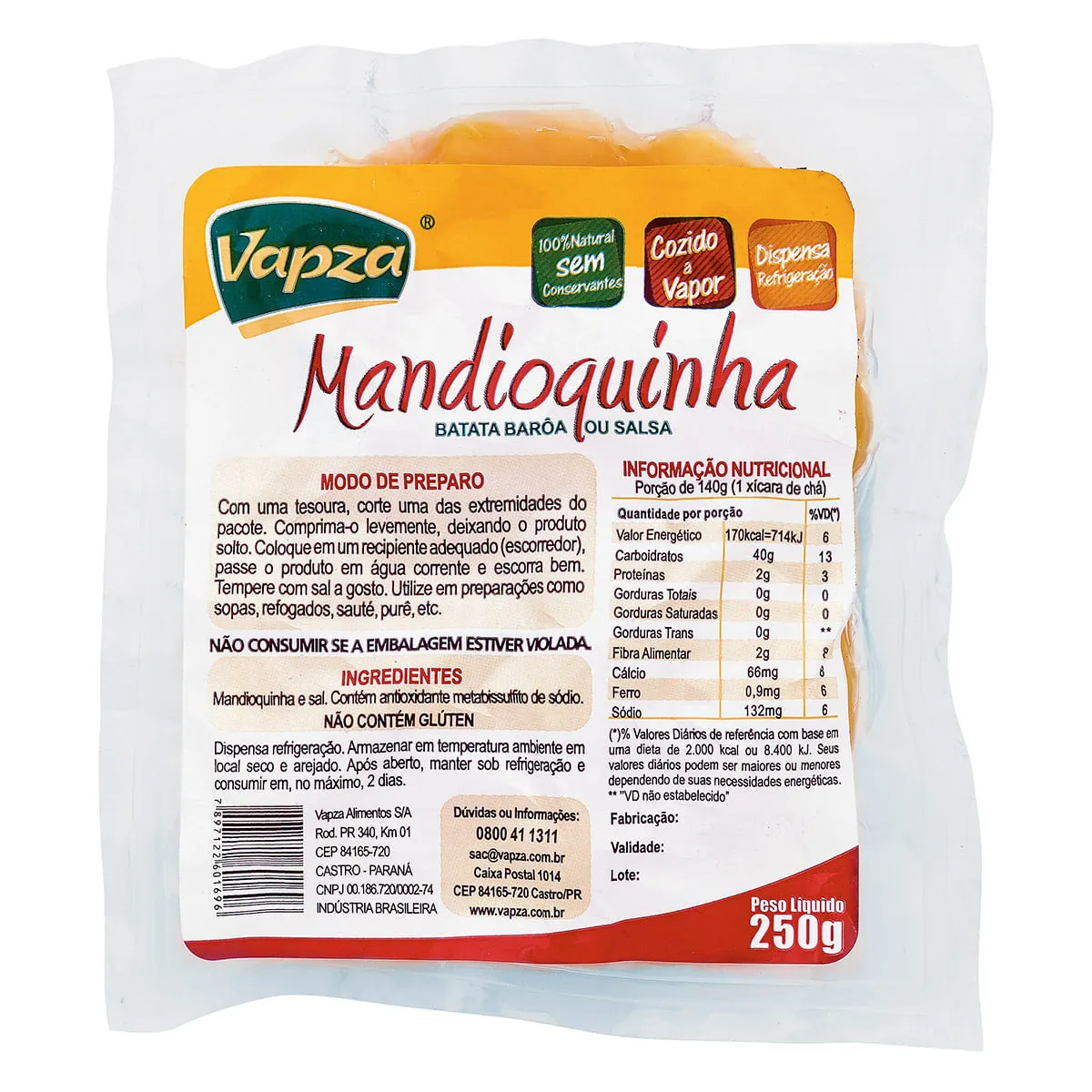 Mandioquinha Picada Pré-Cozida Vapza 250g