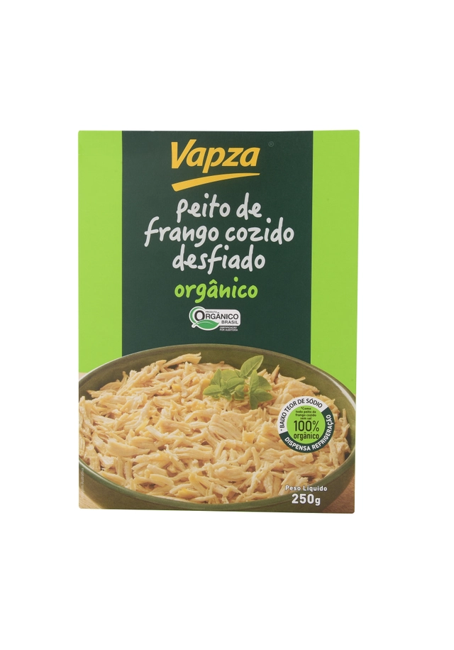 Peito de Frango Desfiado e Cozido a Vapor Orgânico VAPZA Caixa 250g
