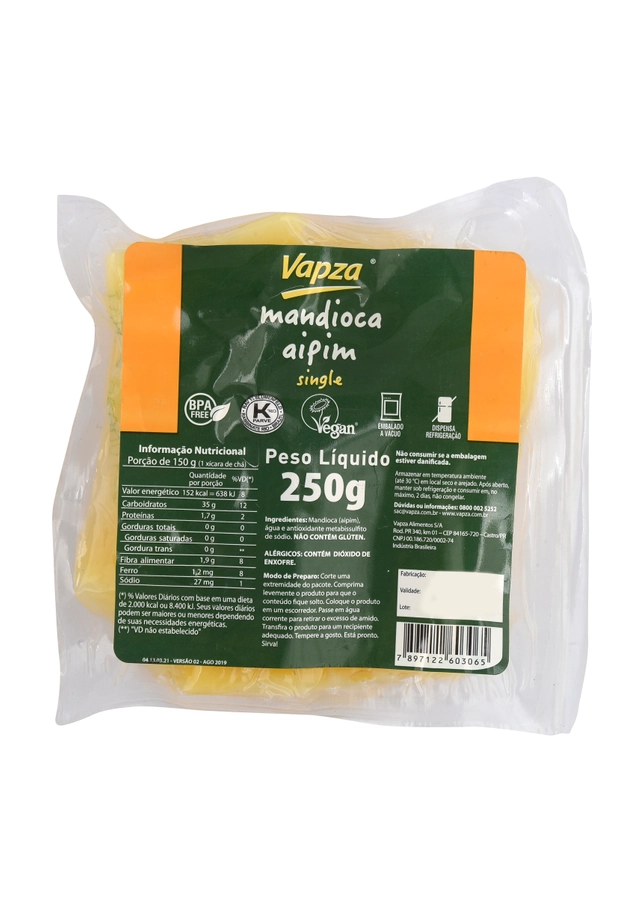 Mandioca Cozida no Vapor Vapza Pacote 250g