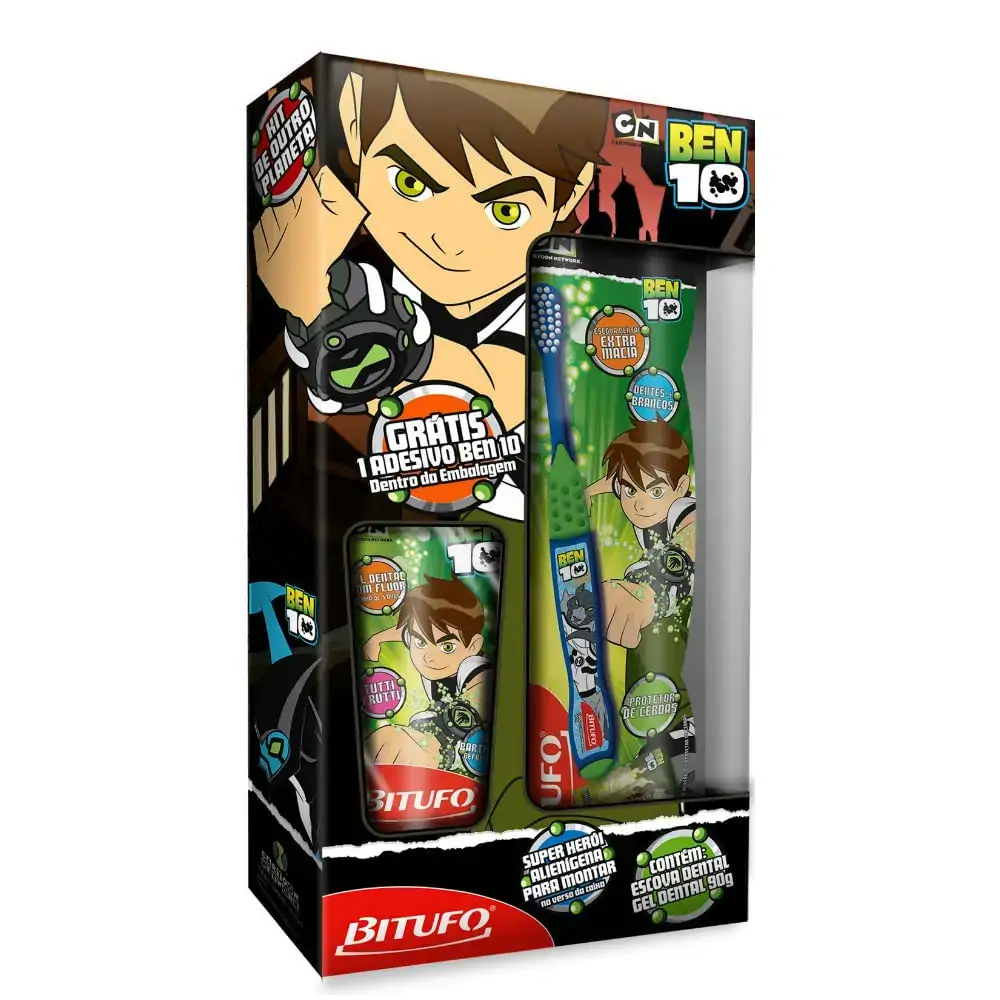 Kit Escova Dental Bitufo Ben 10 Escova Dental Gel Dental Morango